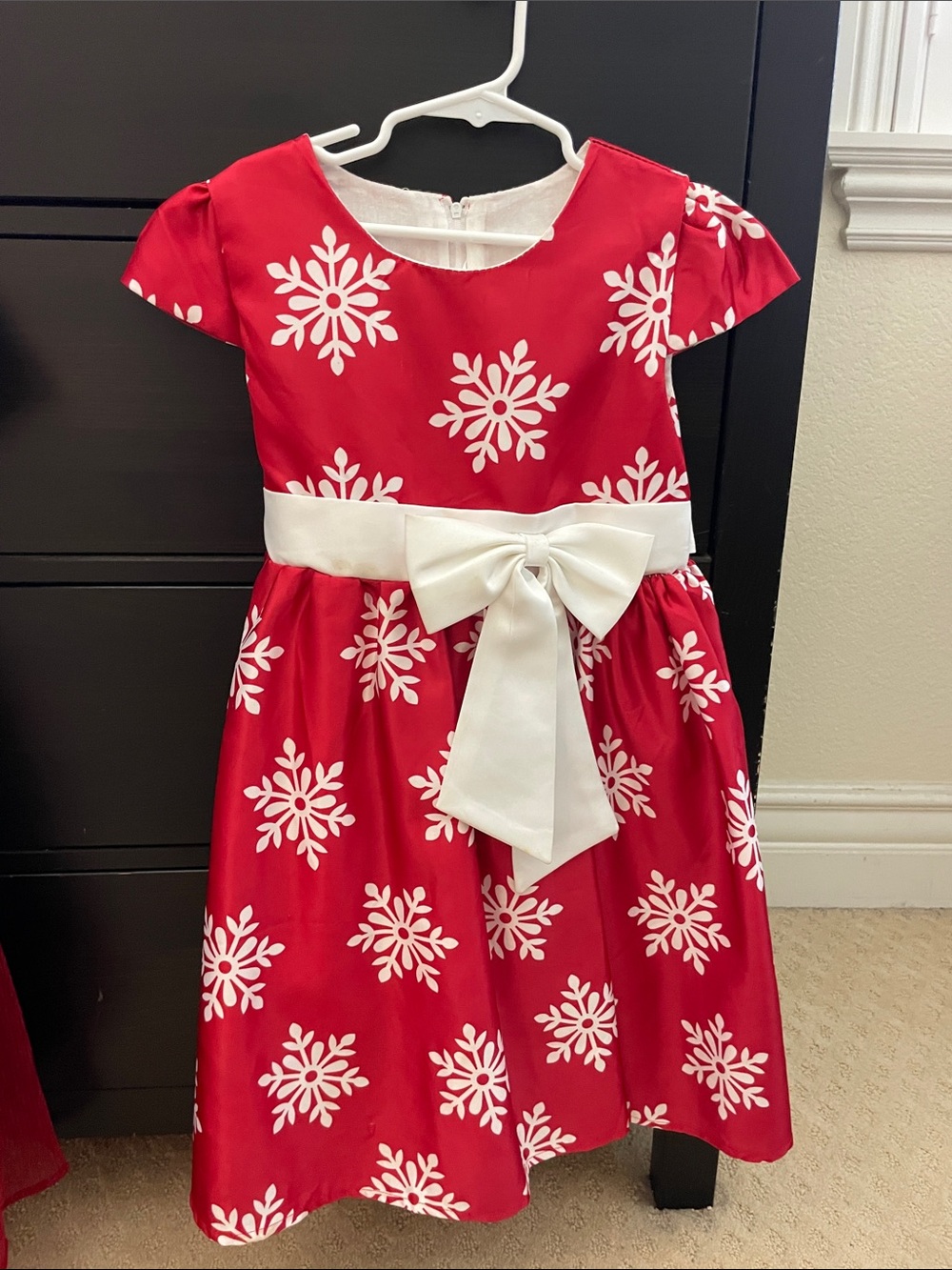Red Snowflake Bow-Accent Holiday Dress for Girls